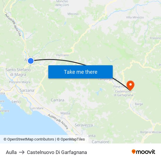 Aulla to Castelnuovo Di Garfagnana map