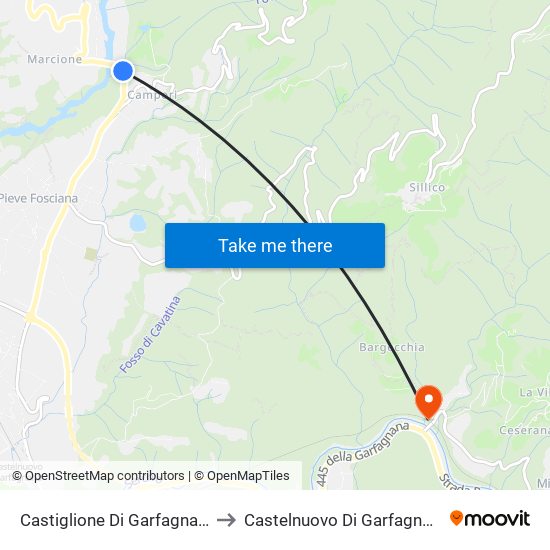 Castiglione Di Garfagnana to Castelnuovo Di Garfagnana map