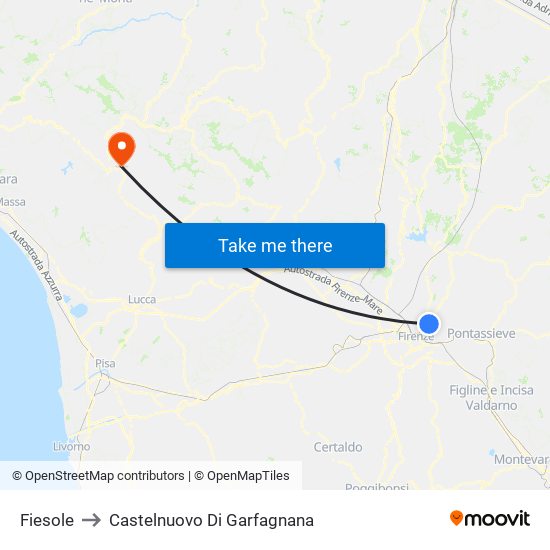 Fiesole to Castelnuovo Di Garfagnana map
