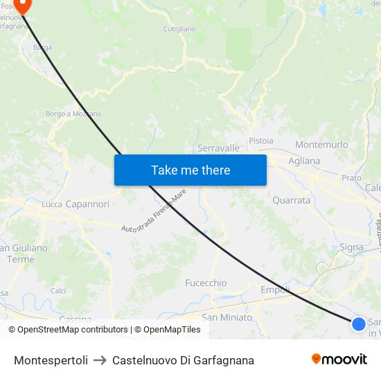 Montespertoli to Castelnuovo Di Garfagnana map