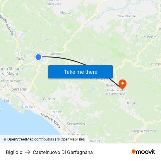 Bigliolo to Castelnuovo Di Garfagnana map