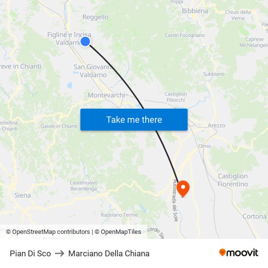 Pian Di Sco to Marciano Della Chiana map