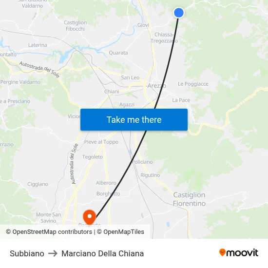 Subbiano to Marciano della Chiana map