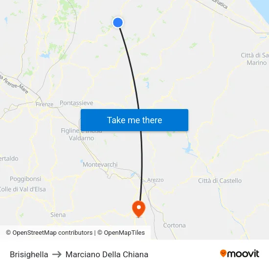 Brisighella to Marciano della Chiana map