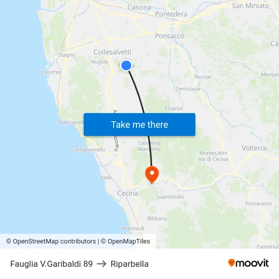 Fauglia V.Garibaldi 89 to Riparbella map