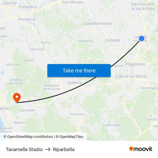 Tavarnelle Stadio to Riparbella map