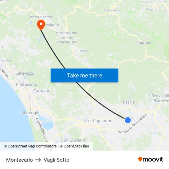 Montecarlo to Vagli Sotto map