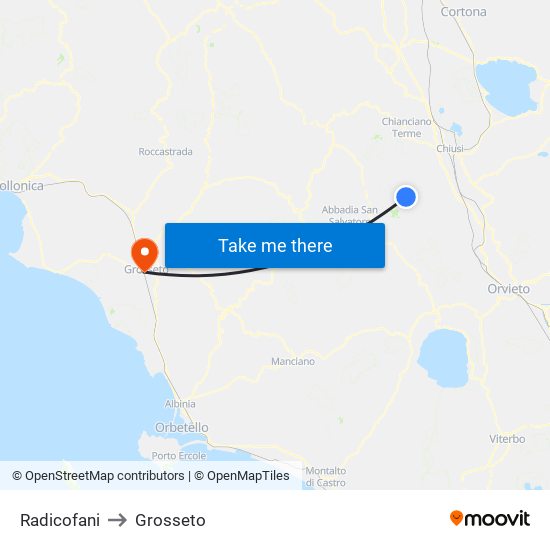 Radicofani to Grosseto map