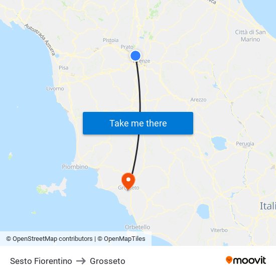 Sesto Fiorentino to Grosseto map