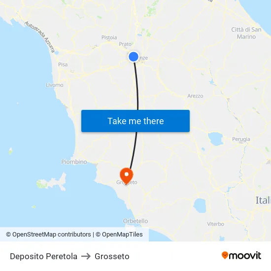 Deposito Peretola to Grosseto map