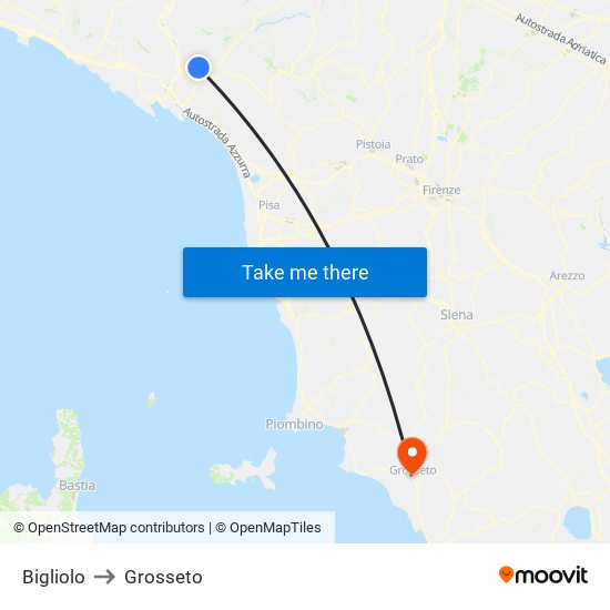 Bigliolo to Grosseto map