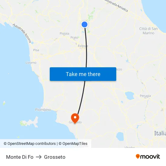 Monte Di Fo to Grosseto map