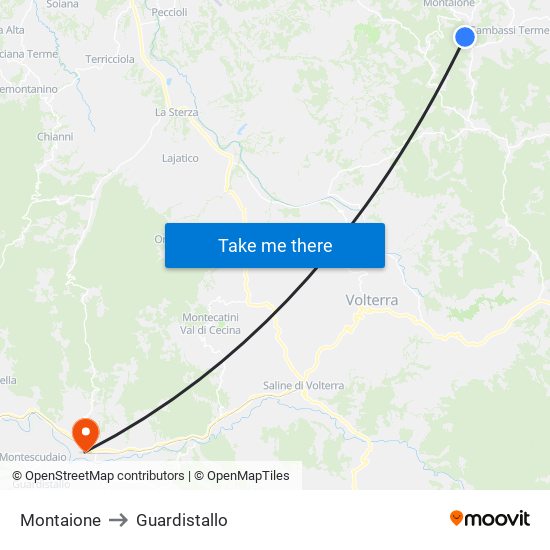 Montaione to Guardistallo map