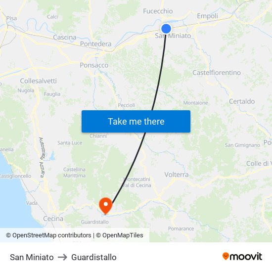 San Miniato to Guardistallo map