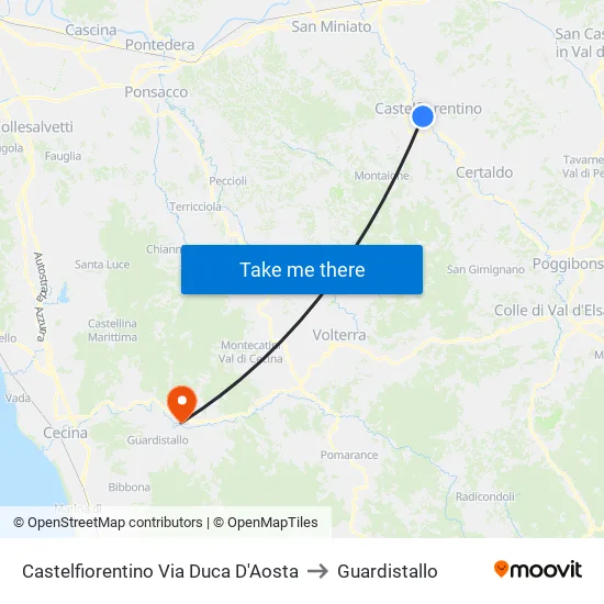 Castelfiorentino Via Duca D'Aosta to Guardistallo map