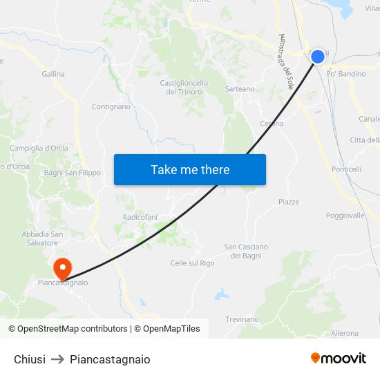 Chiusi to Piancastagnaio map