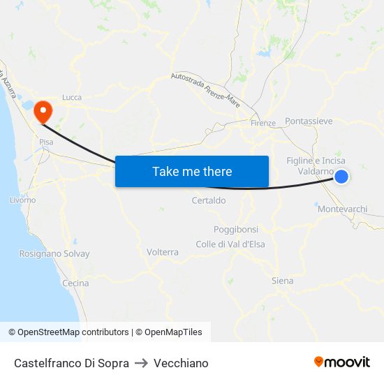 Castelfranco Di Sopra to Vecchiano map
