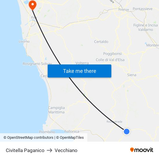 Civitella Paganico to Vecchiano map
