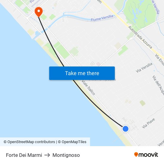 Forte Dei Marmi to Montignoso map