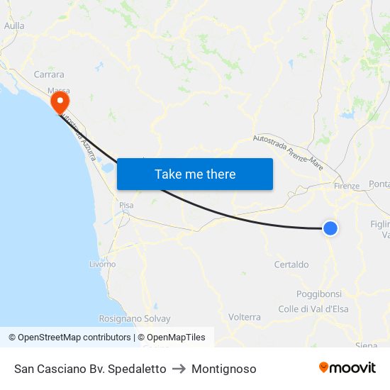 San Casciano Bv. Spedaletto to Montignoso map