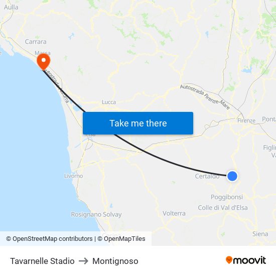 Tavarnelle Stadio to Montignoso map