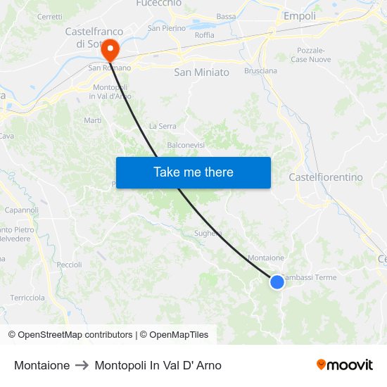 Montaione to Montopoli In Val D' Arno map