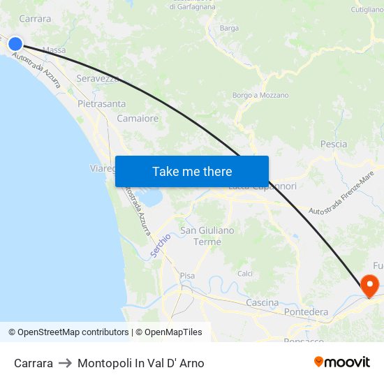 Carrara to Montopoli In Val D' Arno map