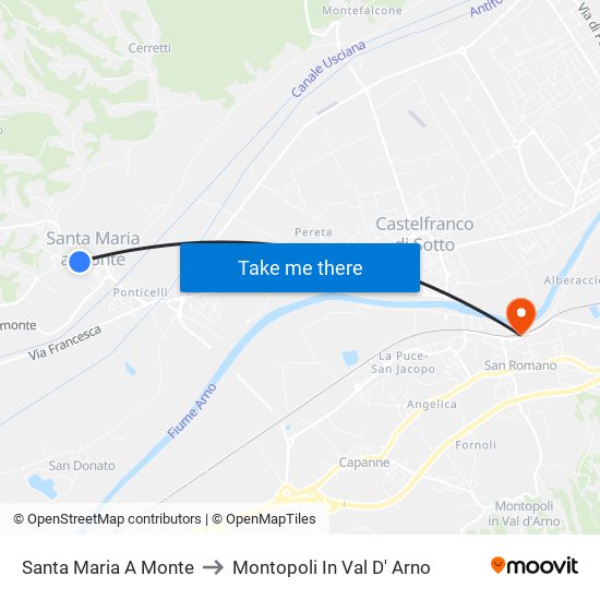 Santa Maria A Monte to Montopoli In Val D' Arno map