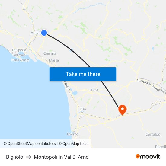 Bigliolo to Montopoli In Val D' Arno map