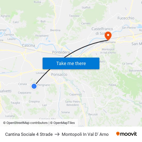 Cantina Sociale 4 Strade to Montopoli In Val D' Arno map