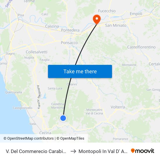V. Del Commerecio Carabinieri to Montopoli In Val D' Arno map