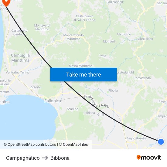 Campagnatico to Bibbona map