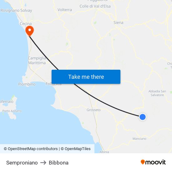 Semproniano to Bibbona map