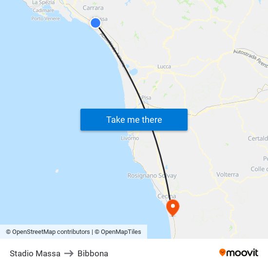 Stadio Massa to Bibbona map