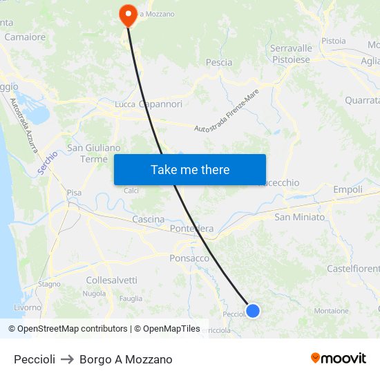 Peccioli to Borgo A Mozzano map