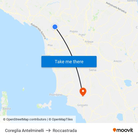 Coreglia Antelminelli to Roccastrada map