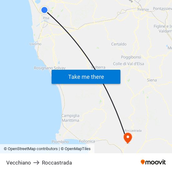 Vecchiano to Roccastrada map