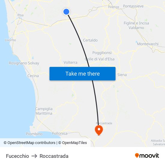 Fucecchio to Roccastrada map
