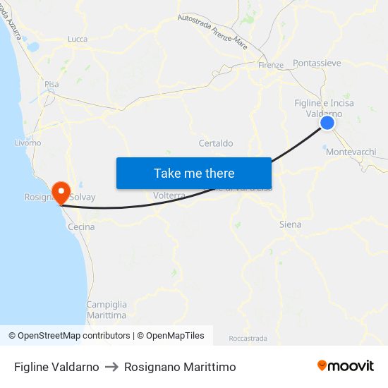 Figline Valdarno to Rosignano Marittimo map