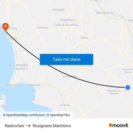 Radicofani to Rosignano Marittimo map