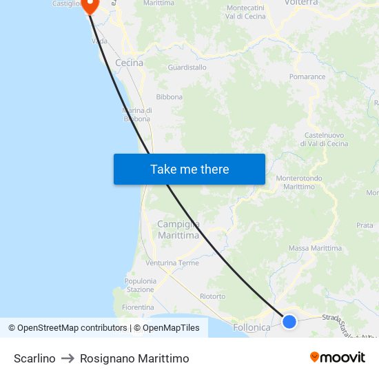 Scarlino to Rosignano Marittimo map