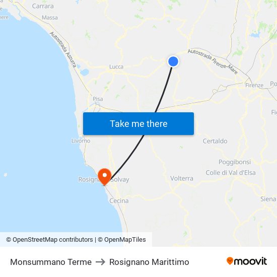 Monsummano Terme to Rosignano Marittimo map