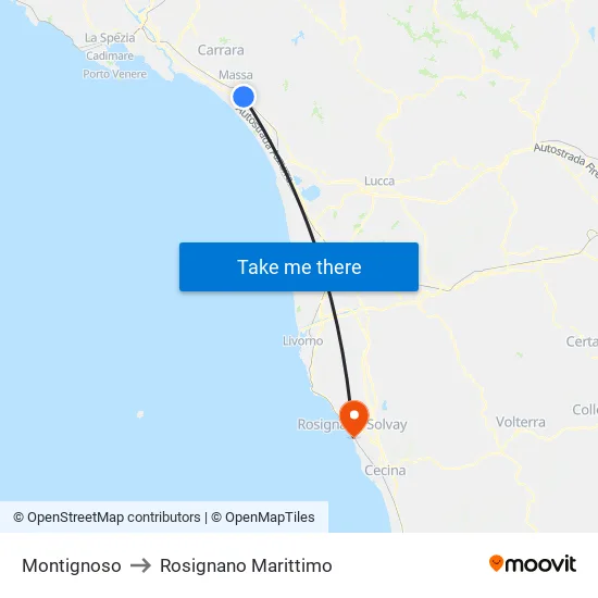 Montignoso to Rosignano Marittimo map