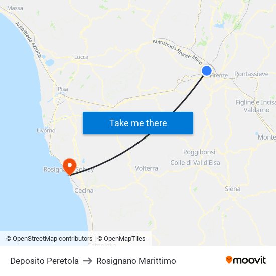 Deposito Peretola to Rosignano Marittimo map