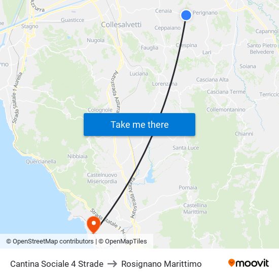 Cantina Sociale 4 Strade to Rosignano Marittimo map