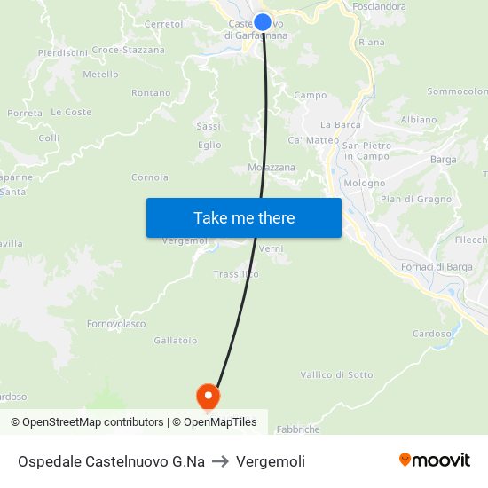 Ospedale Castelnuovo G.Na to Vergemoli map