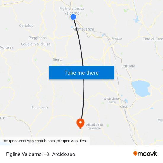 Figline Valdarno to Arcidosso map