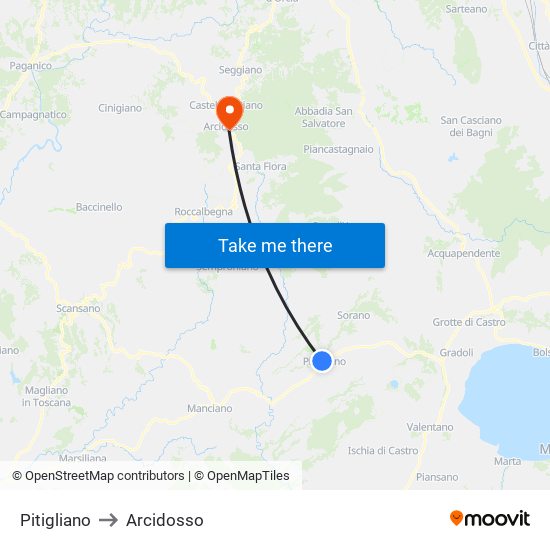 Pitigliano to Arcidosso map