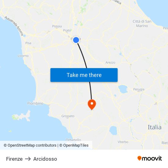 Firenze to Arcidosso map