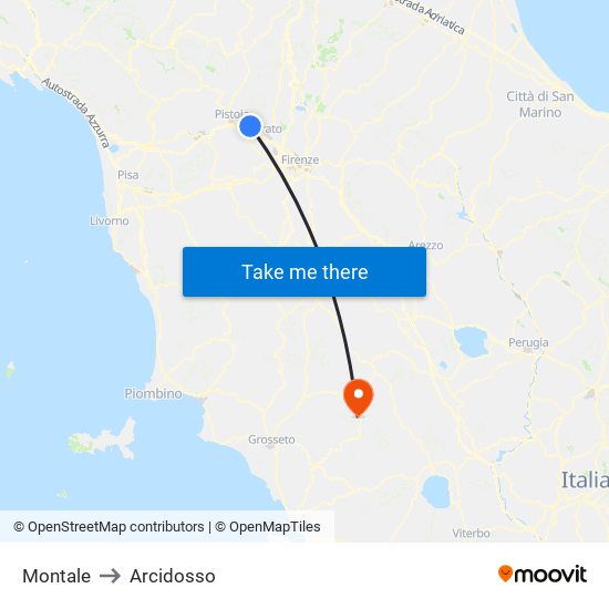 Montale to Arcidosso map